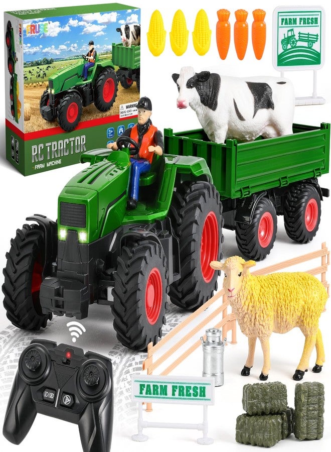 FRUSE Remote Control Tractor Toy,RC Tractor Set & Truck and Trailer,Truck Toys with 2 Rechargeable Batteries,Light,Farm Toys Include Cows,Sheep and Hay Bales,Toys for 3 4 5 6 7 8 Years Old Boys Girl - Image 1